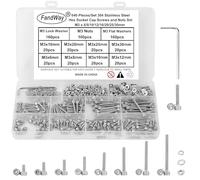 FandWay Set di viti M3, 640 viti cilindriche con esagono incassato, viti esagonali in acciaio inox 304, viti filettate a testa esagonale, dadi e rondelle con 1 chiave.