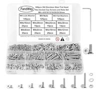 FandWay Set di viti M4, 560 viti a testa svasata con esagono incassato, viti filettate a testa piatta, viti esagonali in acciaio inox 304, set con 1 chiave.