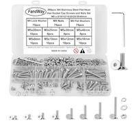 FandWay Set di viti M5, 299 viti a testa svasata con esagono incassato, viti filettate a testa piatta, viti esagonali in acciaio inox 304, set con 1 chiave.