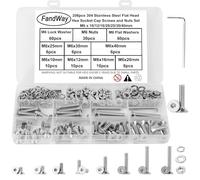 FandWay Set di viti M6, 206 viti a testa svasata con esagono incassato, viti filettate a testa piatta, viti esagonali in acciaio inox 304, set con 1 chiave.
