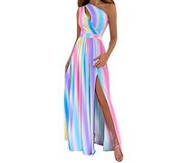 FANFENG Abiti da Donna A Fiori Multicolori Abito da Sera Elegante Lungo Una Spalla Vestito da Tappeto Rosso del Vestito da Festa di Moda Sexy (Size : M/Medium)