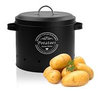 Fangehong 1 Pezzo Conservazione Patate, Cipolle, Dell'aglio, Barattoli Verdure Vintage, Secchio di Stoccaggio in Metallo con Coperchio (Patate Nero)