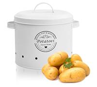 Fangehong 1 Pezzo Conservazione Patate, Cipolle, Dell'aglio, Barattoli Verdure Vintage, Secchio di Stoccaggio in Metallo con Coperchio (Patate Bianco)