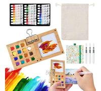 Fangehong 24 Colori Tavolozza per Acquerello Portatile, Tavolozza da Viaggio Pieghevole, Mini Set di Acquerelli da Viaggio, Tavolozza da Disegno in Bambù con Borsa di Immagazzinaggio