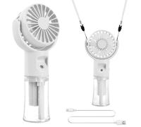 Fangehong Mini Ventilatore Portatile, Ventilatore USB Ricaricabile, Type-C, 4-12H, 4 Velocità con 20ml di Acqua di Raffreddamento a Spruzzo, per Esterni, Interni (Bianco)