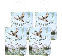 Fangleland 16 sacchetti regalo a forma di anatra reale con stampa di anatra portafortuna verde, sacchetti per bomboniere per feste di compleanno di ragazzo e ragazza, baby shower, caccia all'anatra,