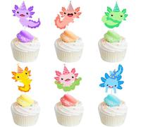 Fangleland 36 decorazioni per cupcake Axolotl, decorazioni di compleanno per ragazzi e ragazze, a tema Axolotl, decorazioni per torte a tema animale, per baby shower, rivelazione di genere, bomboniere