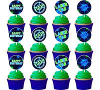 Fangleland 36 pezzi blu verde laser tag cupcake topper per ragazzi laser giorno compleanno feste decorazioni laser tema tutto buon compleanno dessert tavolo decorazioni torte