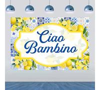 Fangleland Ciao Bambino Baby Party Sfondo - Decorazione Annuncio Di Sesso con Tema Italiano, Sfondo Fotografico Agrumi/Limoni Blu-Giallo Festa Annuncio Gravidanza