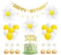 Fangleland Daisy Decorazioni per feste di compleanno per ragazze, decorazioni di buon compleanno con allegro compleanno striscione torta topper palloncini per margherita fiore Boho Groovy Party