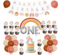 Fangleland Decorazioni per il primo compleanno con arcobaleno bohémien, palloncini arcobaleno bohémien, decorazione per torta per ragazze, primo compleanno