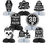 Fangleland Decorazioni per la tavola per 30° compleanno, 8 pezzi centrotavola a nido d'ape strappati ai miei 20 anni, nero argento La morte della mia giovinezza, 30 decorazioni per feste per tavolo,
