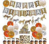 Fangleland Leopardo Decorazioni per feste di compleanno ghepardo buon compleanno banner ghirlanda topper per torta set per ragazzi ragazze giungla safari animali a tema forniture per feste