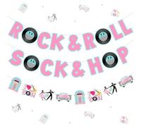 Fangleland Sock Hop Rock and Roll Banner Ghirlanda anni '50, decorazioni per feste, temi anni '50, tema "I love the '50, musica a tema compleanno