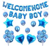 Fangleland Welcome Home Decorazione Baby Boy, Welcome Home Baby Boy Banner, Palloncino Foil Coriandoli Palloncino per Baby Shower Baby Shower Party Decorazione Blu
