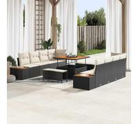 Fangmaliuyun 11-TLG - Set di divani da giardino in polyrattan, modulare, 100 x 100 x 71 cm, resistente alle intemperie, con spazio di archiviazione e gambe in legno di acacia, design moderno per
