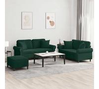 Fangmaliuyun 3 pezzi divano in velluto verde scuro con 2 divani a due posti 152/172 cm, sgabello 70 x 55 cm, comoda imbottitura, design moderno per soggiorno, ufficio, camera dei ragazzi