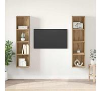 Fangmaliuyun Armadio da parete per TV, set da 2 pezzi, marrone, in legno, 37 x 37 x 142,5 cm, design moderno, con spazio di archiviazione, per soggiorno, ufficio, corridoio