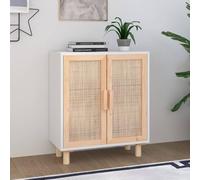 Fangmaliuyun Credenza bianca in legno di pino 60 x 30 x 70 cm con frontale in rattan, moderna cassettiera per cucina, corridoio, soggiorno, sala da pranzo