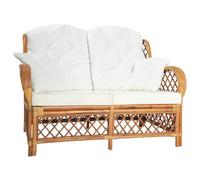 Fangmaliuyun Divano a 2 posti in rattan, marrone chiaro, 125 x 81 x 88 cm, con imbottitura bianca crema, per soggiorno, piccoli spazi, corridoio e camera da letto