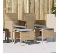Fangmaliuyun Divano da giardino a 2 posti, beige, polyrattan, 126 x 59 x 82 cm, con tavolo e 2 sgabelli, set moderno per giardino, balcone, terrazza, mobili da esterni, piccolo risparmio di spazio