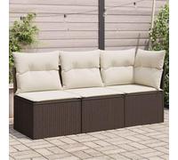 Fangmaliuyun Divano da giardino a 3 posti, 172 x 62 x 69 cm, in rattan sintetico, marrone con cuscino bianco crema, spazio sotto la seduta, modulare per balcone, terrazza e piccoli spazi esterni