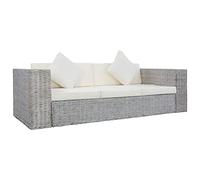 Fangmaliuyun Divano in rattan a 3 posti, grigio, 200 x 80 x 61 cm, in rattan naturale e legno di mango con cuscini rimovibili, per soggiorno, giardino d'inverno, corridoio