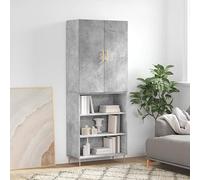 Fangmaliuyun Highboard grigio cemento in legno 69,5 x 34 x 180 cm, moderno armadio da cucina con spazio e piedini in metallo, robusta credenza per soggiorno, cucina e corridoio
