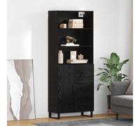 Fangmaliuyun Highboard Nero Rovere 69,5 x 32,5 x 180 cm Engineered Wood Vetro Moderno Parete Credenza Cucina Soggiorno Corridoio