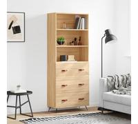Fangmaliuyun Highboard Sonoma Rovere 69,5 x 34 x 180 cm con piedini in metallo, moderna credenza per cucina, soggiorno, corridoio, ampio stoccaggio, facile da montare per soggiorno, sala da pranzo e