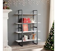 Fangmaliuyun Libreria bianca 100 x 30 x 140 cm in legno a 4 scomparti, design moderno con accenti metallici per Living Room, Bedroom o Home Office