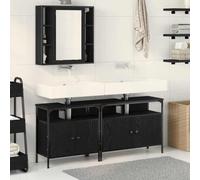 Fangmaliuyun Mobile bagno nero 80 x 30 x 60 cm in legno con armadio a specchio, 3 pezzi, design moderno, durevole e salvaspazio, per piccoli appartamenti e alberghi