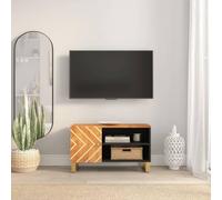 Fangmaliuyun Mobile basso per TV in robusto legno di mango, 80 x 31,5 x 46 cm, colore marrone acacia, gambe in ferro, design moderno, molto spazio per la TV, per soggiorno, corridoio e camera da letto