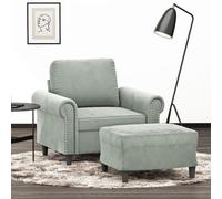 Fangmaliuyun Poltrona con sgabello, grigio chiaro, in velluto, 92 x 77 x 80 cm, design moderno, per piccoli soggiorni, camera dei ragazzi, ufficio e altro ancora