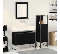 Fangmaliuyun Set da bagno da 3 pezzi nero: specchio 50 x 12 x 60, lavabo 80 x 30 x 60, mobile alto 33 x 33 x 113 cm, materiale in legno, moderno