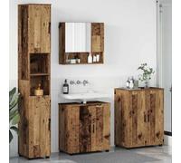 Fangmaliuyun Set da bagno da 4 pezzi, 61 x 35 x 64 cm, effetto legno vecchio, mobiletto con specchio e armadio alto, salvaspazio