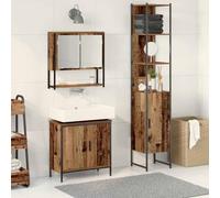 Fangmaliuyun Set da bagno in legno marrone 33 x 33 x 185 cm con armadietto a specchio, lavabo e armadietto alto per piccoli bagni