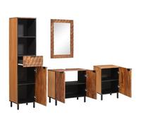 Fangmaliuyun Set da bagno in legno massello mango, 4 porte, 70 x 50 x 3 cm, mobiletto lavabo con specchio + 2 armadi, design moderno in acacia marrone Winish per bagno doccia e ospiti WC