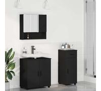 Fangmaliuyun Set da bagno nero, 3 pezzi, in legno di metallo, 61 x 35 x 64 cm, con armadietto a specchio, design moderno e risparmio di spazio, per piccoli bagni, ospiti, WC