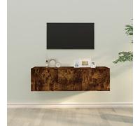 Fangmaliuyun Set di 2 armadi per TV, in legno di affumicatura, 100 x 34,5 x 40 cm e 40 x 34,5 x 40 cm, montaggio a parete, design moderno e robusta per soggiorno, camera da letto, corridoio