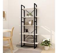 Fangmaliuyun Set di 2 librerie in legno e metallo, 80 x 30 x 105 cm e 80 x 30 x 70 cm, colore bianco, design moderno, robusto e durevole, con 5 scomparti per soggiorno, camera da letto, corridoio