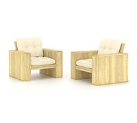 Fangmaliuyun Set di 2 sedie da giardino, 89 x 76 x 76 cm, in legno di pino impregnato, con cuscini in crema, design moderno, robuste e resistenti alle intemperie, per giardino, terrazza, balcone