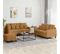 Fangmaliuyun Set di 3 divani in velluto marrone, 138 x 77 x 80 cm, con sgabello e cuscino, design moderno, struttura in legno e metallo, comoda imbottitura per soggiorno, camera dei ragazzi, camera da