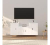 Fangmaliuyun Set di 3 tavole da parete in legno bianco, 57 x 40 cm e 40 x 60 cm, design moderno con ampio spazio di archiviazione, TV e panchina per soggiorno