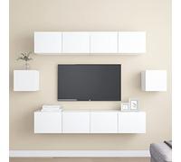 Fangmaliuyun Set di 6 mobili per TV, in legno bianco, 80 x 30 x 30 cm, design moderno, molto spazio per soggiorno e home theater