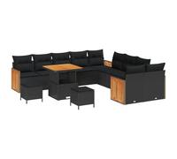Fangmaliuyun Set di divani da giardino, 13 pezzi, nero, 80 x 80 x 71 cm, in rattan sintetico e acciaio, con tavolo in legno di acacia, resistente alle intemperie, per piccole terrazze, balconi o patio