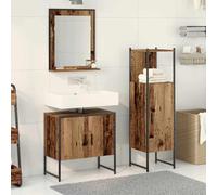 Fangmaliuyun Set di mobili da bagno, 3 pezzi, in legno marrone, 33 x 33 x 113,5 cm, pensile con specchio, mobiletto per lavabo e armadietto per medicine, design salvaspazio per piccoli bagni
