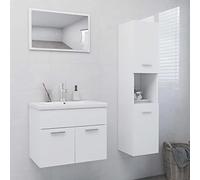 Fangmaliuyun Set di mobili da bagno, bianco, 60 x 46 x 130 cm, in legno e ceramica, mobiletto con specchio e armadio alto, design moderno per piccoli bagni