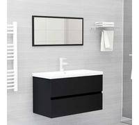 Fangmaliuyun Set di mobili da bagno nero in legno 80 x 38,5 x 45 cm con specchio 80 x 1,5 x 37 cm, design moderno robusto e durevole per bagno, WC per ospiti, doccia e lavanderia