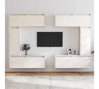 Fangmaliuyun Set di mobili per TV in legno massiccio, 6 pezzi, bianco, 100 x 30 x 35 cm, mobili da parete per TV in pino per soggiorno moderno, armadi sospesi o indipendenti